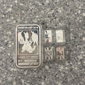 1 oz .999 Fine Silver Charizard Pokemon Bar + 4x 1g Pokemon Silver Bars Lot